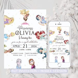 Invitation d'anniversaire petite princesse Invitation de fête d'anniversaire fille princesse Petite princesse rose Modèle modifiable Thème canva Téléchargement instantané