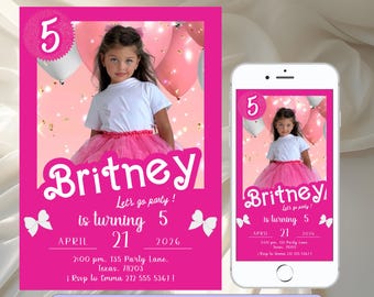 Fashion Doll Birthday Invitation Template: Hot Pink Party (Digital Download)