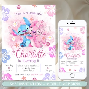 Stitch and Angel Birthday Invitation, Editable Stitch Invitation, Digital Party Invite, Stitch Birthday Party Invitation Printable image 1
