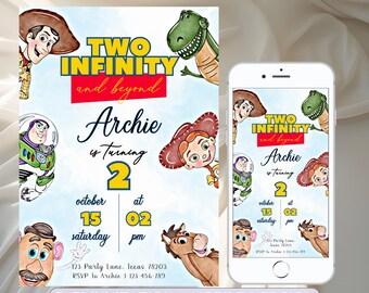 Editable Toy Story Birthday Invitation, Toy Story Kids Birthday Party, Buzz Light Woody Two Infinity Birthday Invitation, Template Canva