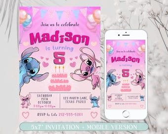 Editable Stitch Birthday Invitation, Stitch and Angel Birthday Invitation, Digital Party Invite, Stitch Birthday Party Invitation Printable