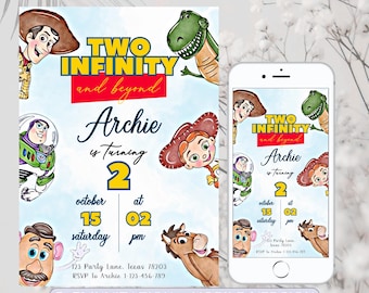 Editable Toy Story Birthday Invitation, Toy Story Kids Birthday Party, Buzz Light Woody Two Infinity Birthday Invitation, Template Canva