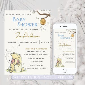 Editable Winnie The Pooh Baby Shower Invitation, Baby Shower Boy Winnie Pooh Baby Shower Party, Pooh Neutral, Winnie Pooh Printable Template