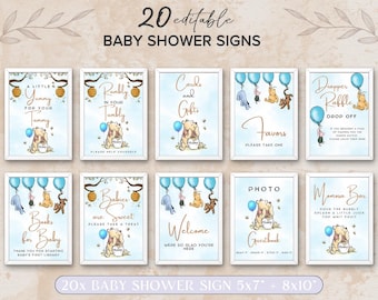 Cartelli per baby shower Winnie The Pooh, decorazioni classiche per striscioni per baby shower Winnie The Pooh, decorazioni da tavolo vintage modificabili con orsetto Pooh stampabili