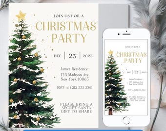 Invitación para fiesta de Navidad, Invitación para fiesta de Navidad, Invitación imprimible para fiesta de Navidad, Invitación para fiesta navideña, Descarga de invitación para Navidad