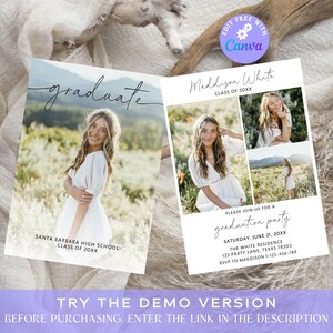 Modern Graduation Announcement Card, Editable Graduation Party Invite, Multiple Photo Graduation Card, Minimalist Senior Announcement Card image 5