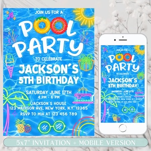 Pool Party Invitation, Printable Pool Party Template, Summer Birthday Party Invitation, Editable Pool Party Invitation, Digital Party Invite