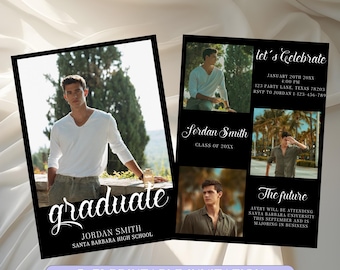 Modern Graduation Announcement Card, Vintage Graduation Party Invite, Minimalist Senior Announcement Card, Multiple Photo Graduation Card