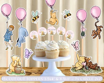 Winnie the Pooh Baby Shower Decorations. Vintage Pooh Bear Cake Topper. Baby shower Decor Cutouts. Classic Winnie the Pooh Centerpiece. S2