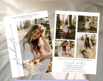 Modern Graduation Announcement Card, Graduation Party Invite, Multiple Photo Graduation Card, Minimalist Senior Announcement Card Printable
