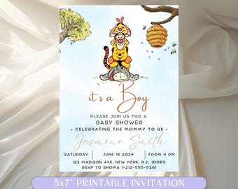 Editable Winnie The Pooh And Friends Baby Shower Invitation, Blue Its A Boy Winnie Pooh Invitation, Pooh Invite, Printable Template Download