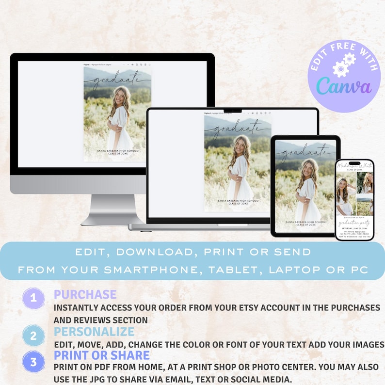 Modern Graduation Announcement Card, Editable Graduation Party Invite, Multiple Photo Graduation Card, Minimalist Senior Announcement Card image 4