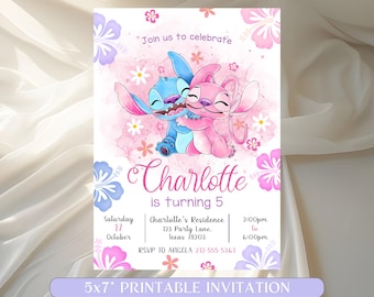 Stitch and Angel Birthday Invitation, Editable Stitch Birthday Invitation, Digital Party Invite, Stitch Birthday Party Invitation Printable