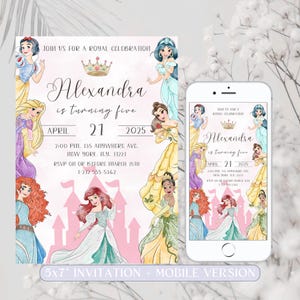 Convite de Aniversário de Pequena Princesa Convite para Festa de Aniversário de Menina Princesa Tema de Pequena Princesa Rosa Modelo Editável Download Instantâneo Canva