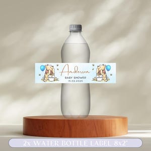 Editable Winnie The Pooh Baby Shower Water Bottle Labels, Classic Winnie Pooh Labels Template, Pooh Boy Water Bottle Label Printable. S3