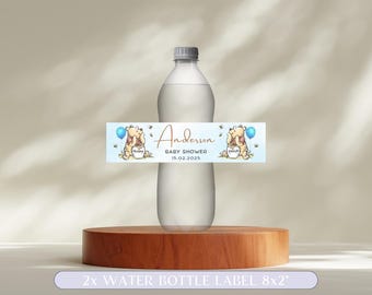 Editable Winnie The Pooh Baby Shower Water Bottle Labels, Classic Winnie Pooh Labels Template, Pooh Boy Water Bottle Label Printable. S3