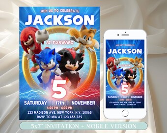Sonic 3 Birthday Invitation, Editable Sonic Invitation, Super Sonic Printable Invitation, Super Hedgehog Party Invitation, Canva Template