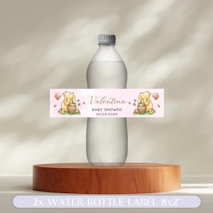 Editable Winnie The Pooh Baby Shower Water Bottle Labels, Classic Winnie Pooh Labels Template, Pooh Girl Water Bottle Label Printable. S2