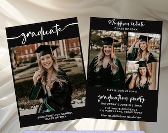 Editable Modern Graduation Announcement Card, Graduation Party Invite, Minimalist Senior Announcement Card, Multiple Photo Graduation Card