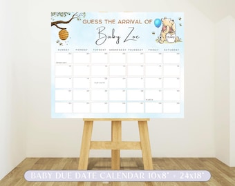 Calendar with due date, winnie the pooh baby shower game, guess baby's birth date, pooh bear baby shower game, instant download, S3