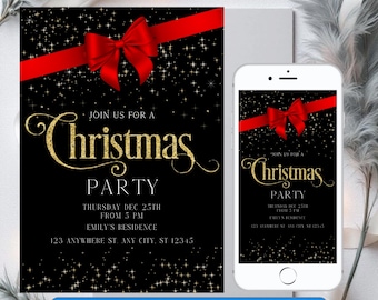 Invitación para fiesta de Navidad, Invitación para fiesta de Navidad, Invitación imprimible para fiesta de Navidad, Invitación para fiesta navideña, Descarga de invitación para Navidad