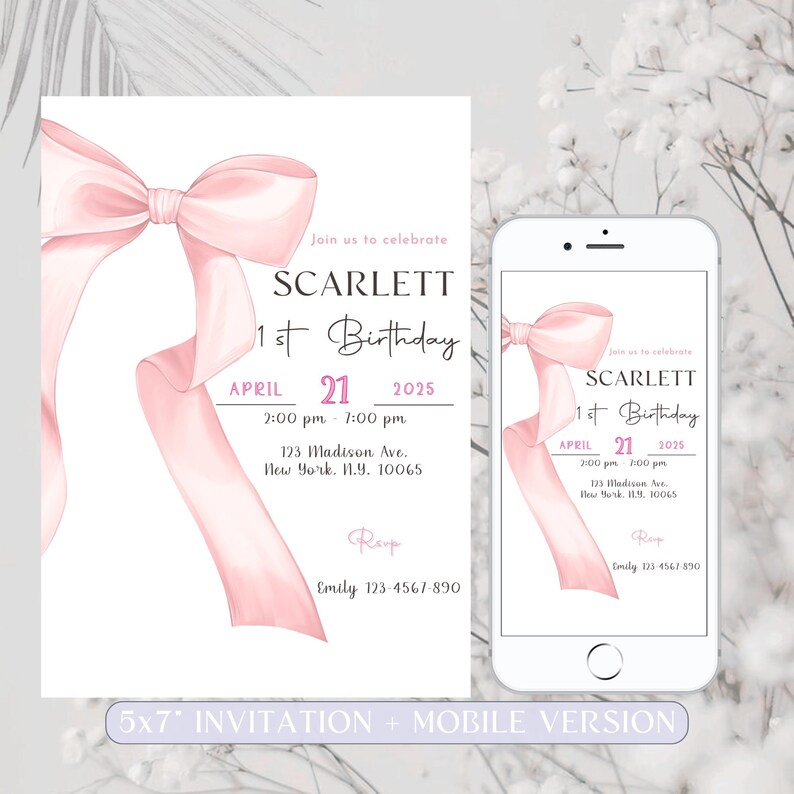 Pink Bow 1st Birthday Invitation: Coquette Girl Invite (digital) - Etsy