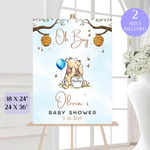 EDITIERBARE Winnie The Pooh Babyparty Willkommensschild, Klassische Winnie The Pooh Babypartydekorationen, Oh Boy Willkommensschild, Pooh TEMPLATE Canva