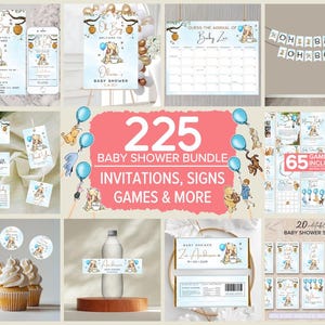Bearbeitbares Winnie The Pooh Baby Shower Bundle. Vintage Winnie Bär Einladung. Baby Shower Boy Party Dekorationen, Schilder, Spiele zum Ausdrucken. S3