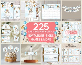 Kit para Chá de Bebê do Ursinho Pooh editável. Convite vintage do Ursinho Pooh. Decorações, placas e jogos para chá de bebê de menino para imprimir. Tamanho 3