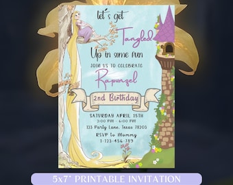 Editable Rapunzel Birthday Invitation, Princess Birthday Party Invite Princess Rapunzel Theme Princess Mobile Evite Printable Template Canva