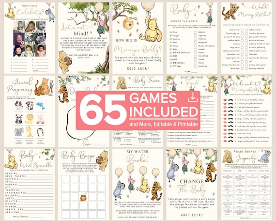 Editable Winnie The Pooh Baby Shower Games Bundle. Gender Neutral Winnie Pooh Games, Winnie Bear Digital Games. Girl Boy Games Printable. S1