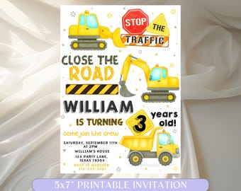 Construction Invitation, Editable Construction Birthday Invitations, Dump Truck Party Invite, Construction Theme Party Invite Template Canva