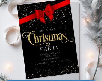 Invitación para fiesta de Navidad, Invitación para fiesta de Navidad, Invitación imprimible para fiesta de Navidad, Invitación para fiesta navideña, Descarga de invitación para Navidad