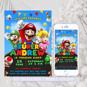 Editable Mario Bros Invitation, Super Mario Birthday Invitation, Super Brothers Boy Invite, Mario Kid Invite, Video Game, Printable Canva