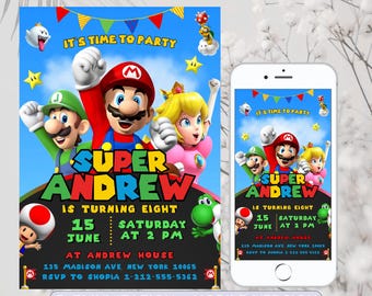 Editable Mario Bros Invitation, Super Mario Birthday Invitation, Super Brothers Boy Invite, Mario Kid Invite, Video Game, Printable Canva