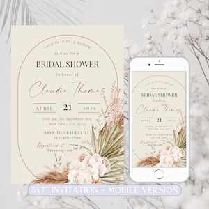 Boho Pampas Bridal Shower Invitation Template (Digital Download)