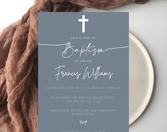 Minimalist Christening Invitation Template, Baptism Invitation, Neutral Invite, Boy Girl Baptism Invitation, Digital Baptism Evite Editable