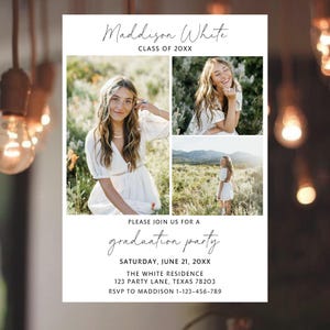Modern Graduation Announcement Card, Editable Graduation Party Invite, Multiple Photo Graduation Card, Minimalist Senior Announcement Card image 3