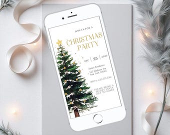 Invitación para fiesta de Navidad, Invitación para fiesta de Navidad, Invitación imprimible para fiesta de Navidad, Invitación para fiesta navideña, Descarga de invitación para Navidad