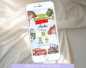 Toy Story & Cars Birthday Invitation, Lightning McQueen Birthday Invitation, Buzz Light Woody Two Infinity Birthday Invite, Template Canva