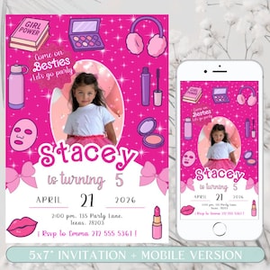 Doll Party Invitation, Fashion Doll Invite Template, Pink Doll Birthday Invitation, Doll Birthday Party, Hot Pink Birthday Party Invite Girl
