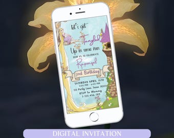 Editable Rapunzel Birthday Invitation, Princess Birthday Party Invite Princess Rapunzel Theme Princess Mobile Evite Printable Template Canva