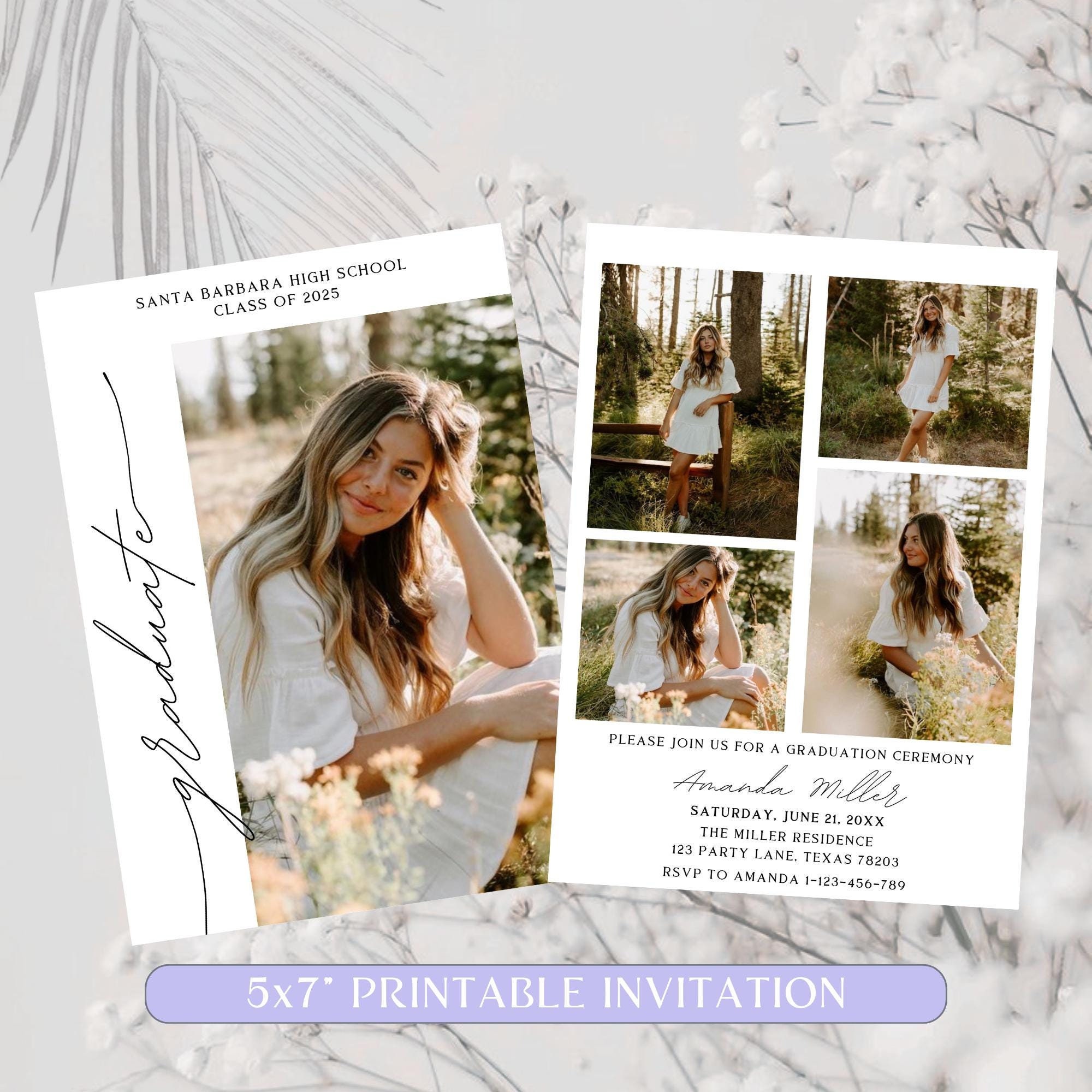 Modern Graduation Announcement Card, Graduation Party Invite, Multiple Photo Graduation Card, Minimalist Senior Announcement Card Printable