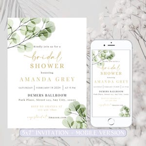 Eucalyptus Bridal Shower Invitation Template: Greenery Design (Digital Invite)