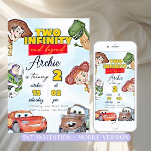 Toy Story & Cars Birthday Invitation, Lightning McQueen Birthday Invitation, Buzz Light Woody Two Infinity Birthday Invite, Template Canva