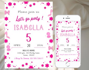 Fashion Doll Birthday Invitation Template: Pink Party Invite (Digital Download)