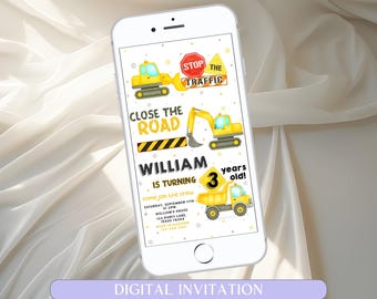 Construction Invitation, Editable Construction Birthday Invitations, Dump Truck Party Invite, Construction Theme Party Invite Template Canva