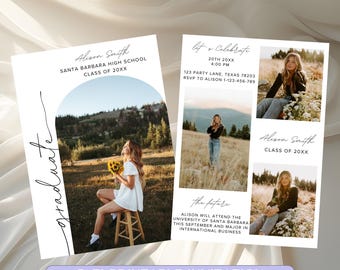 Modern Graduation Announcement Card, Multiple Photo Graduation Card, Graduation Party Invite, Minimalist Senior Announcement Card Printable