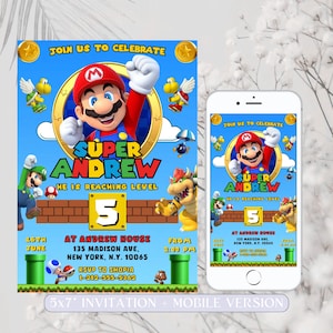 Editable Mario Bros Invitation, Super Mario Birthday Invitation, Super Brothers Boy Invite, Mario Kid Invite, Video Game, Printable Canva
