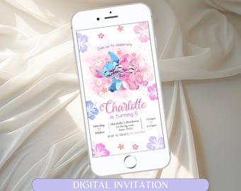 Stitch and Angel Birthday Invitation, Editable Stitch Birthday Invitation, Digital Party Invite, Stitch Birthday Party Invitation Printable